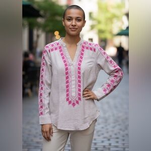 J.Crew Embroidered Flowers  V Neck Tunic in Stripe Boho  Style Size XXS